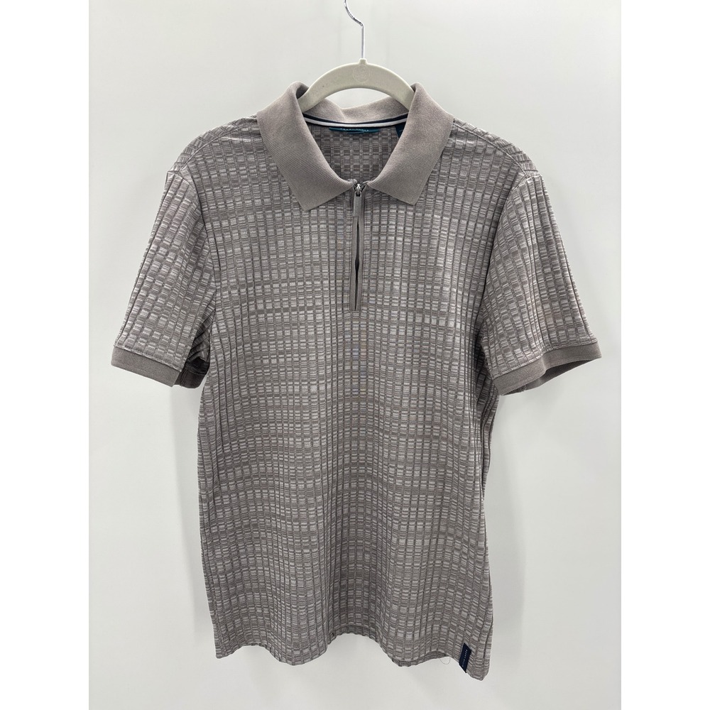 Perry Ellis Men Stretch Golf Polo Shirt Gray Textured Short Sleeve Zip Neck S - Picture 1 of 6